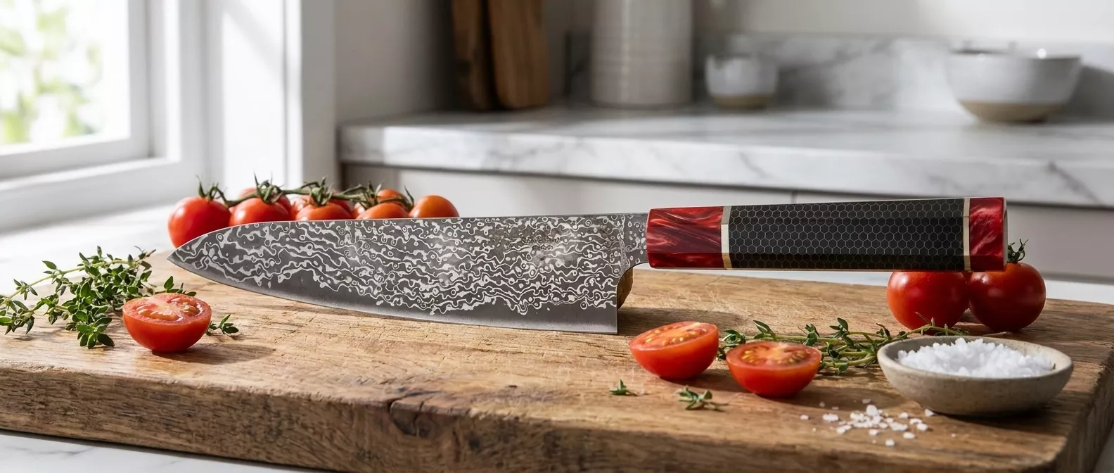 Dan Woo custom damast nóż szefa kuchni 21 cm 10Cr15MoV Żywica