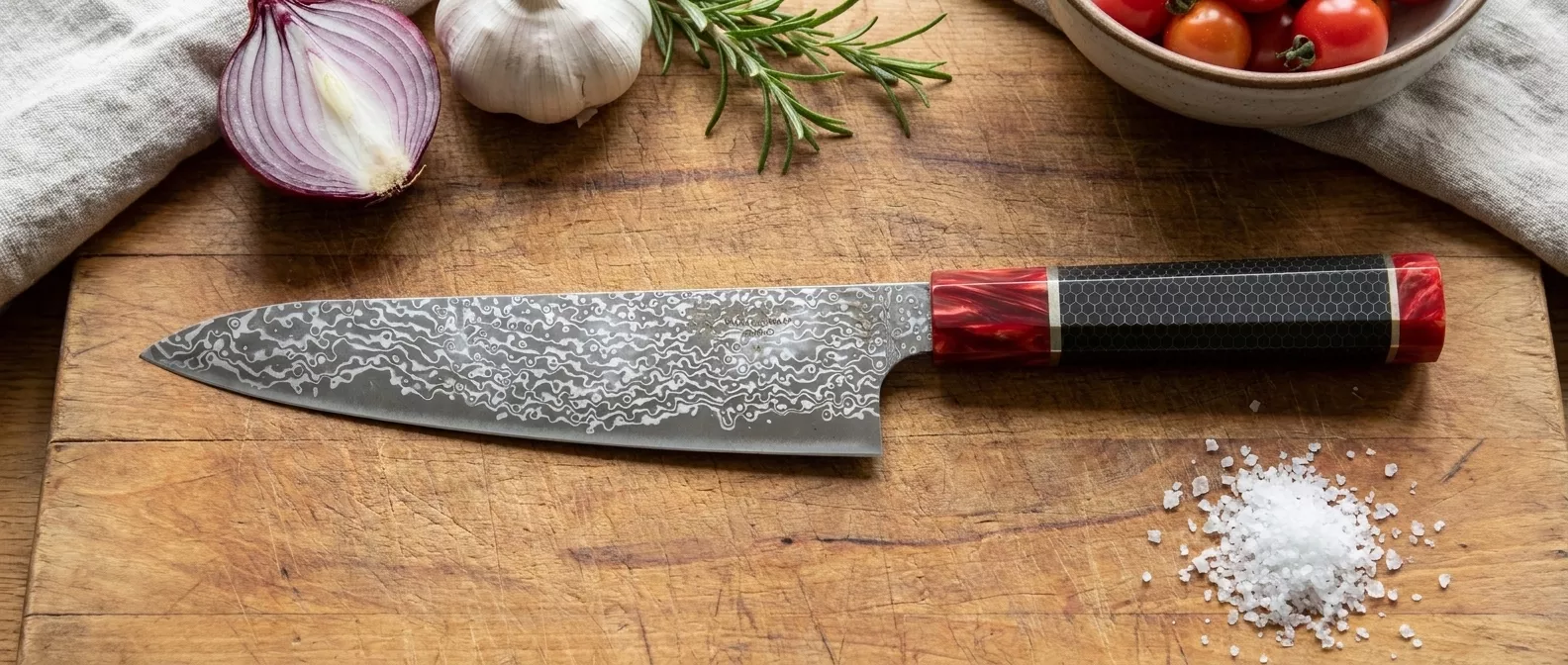 Dan Woo custom damast nóż szefa kuchni 21 cm 10Cr15MoV Żywica
