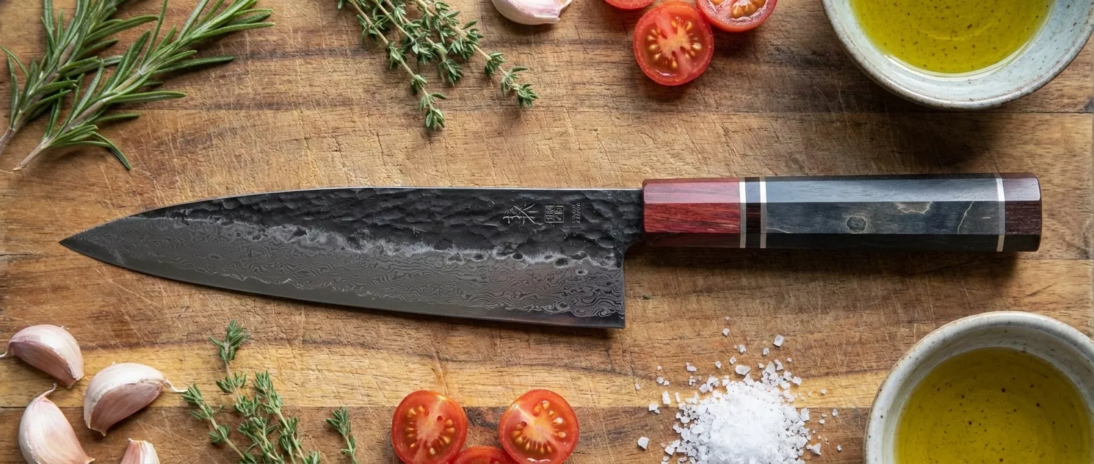 Dan Woo custom Nóż Szefa Kuchni 21 cm Damast Drewniana Rękojeść