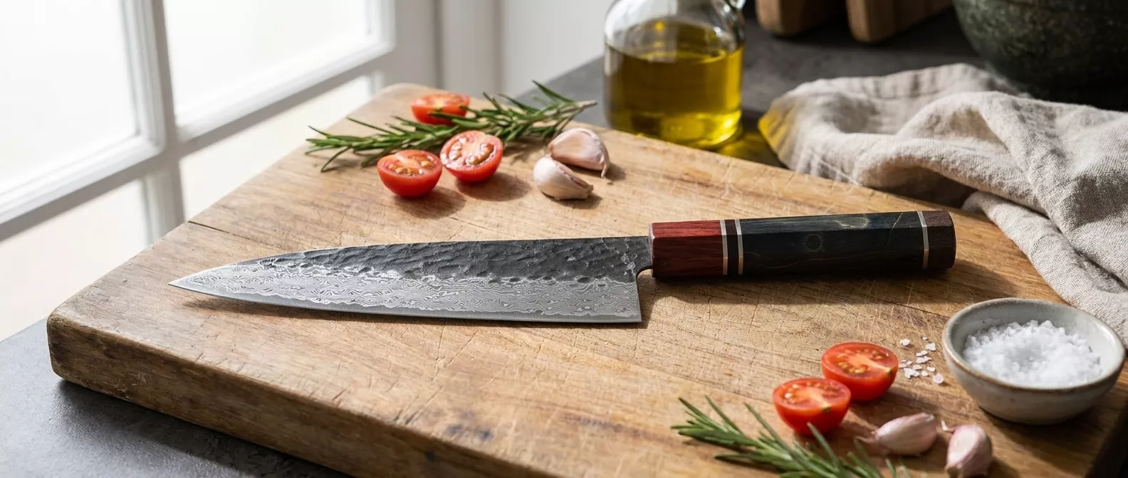 Dan Woo custom Nóż Szefa Kuchni 21 cm Damast Drewniana Rękojeść