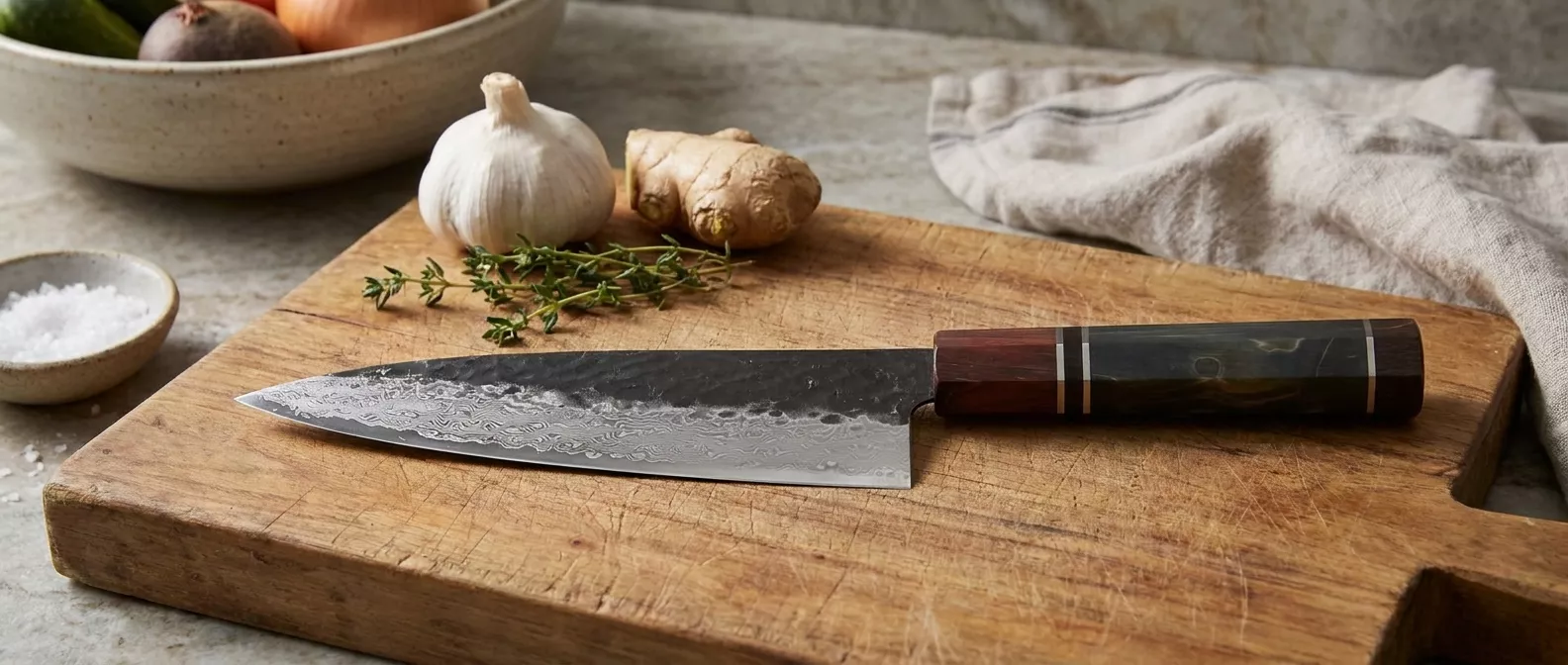 Dan Woo custom Nóż Szefa Kuchni 21 cm Damast Drewniana Rękojeść