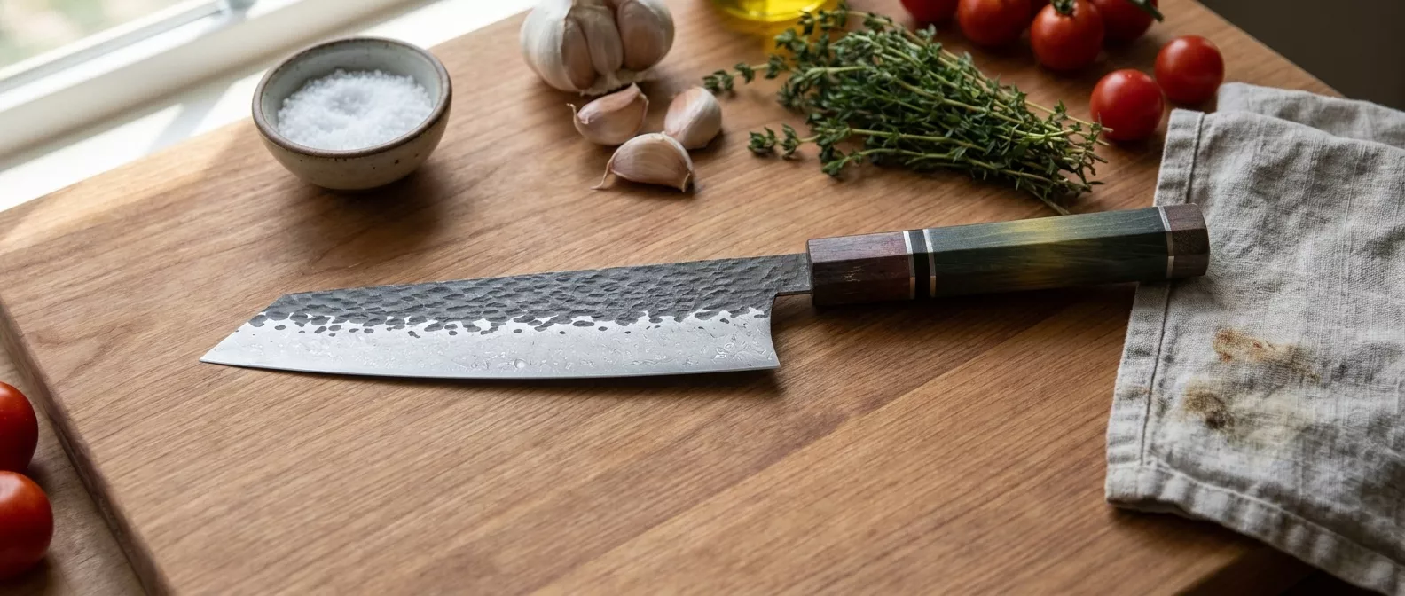 Dan Woo Custom Nóż Kiritsuke 22 cm Damast drewno