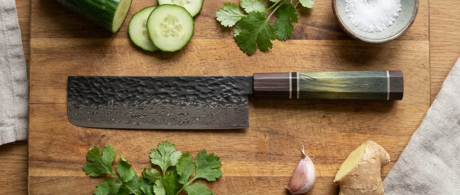 Dan Woo Custom Nóż Nakiri 18 cm Damast T10 61HRC