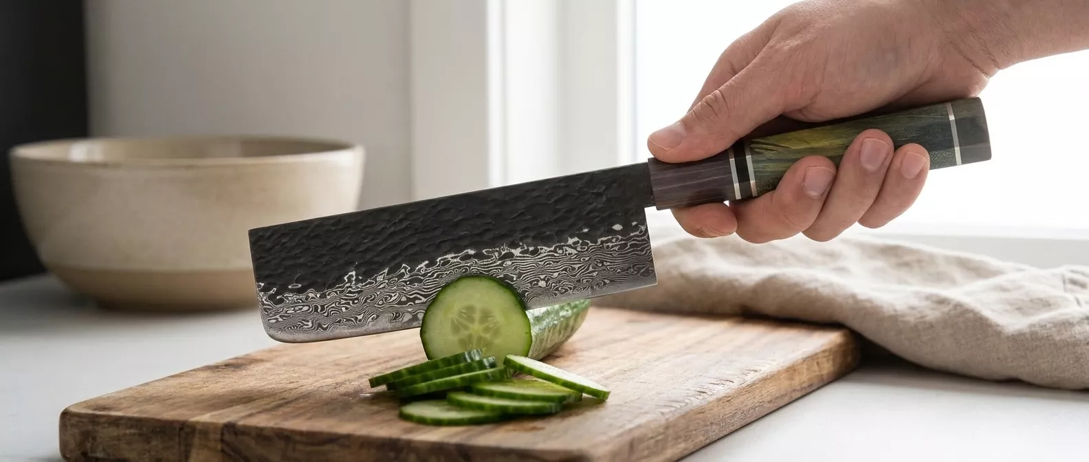 Dan Woo Custom Nóż Nakiri 18 cm Damast T10 61HRC