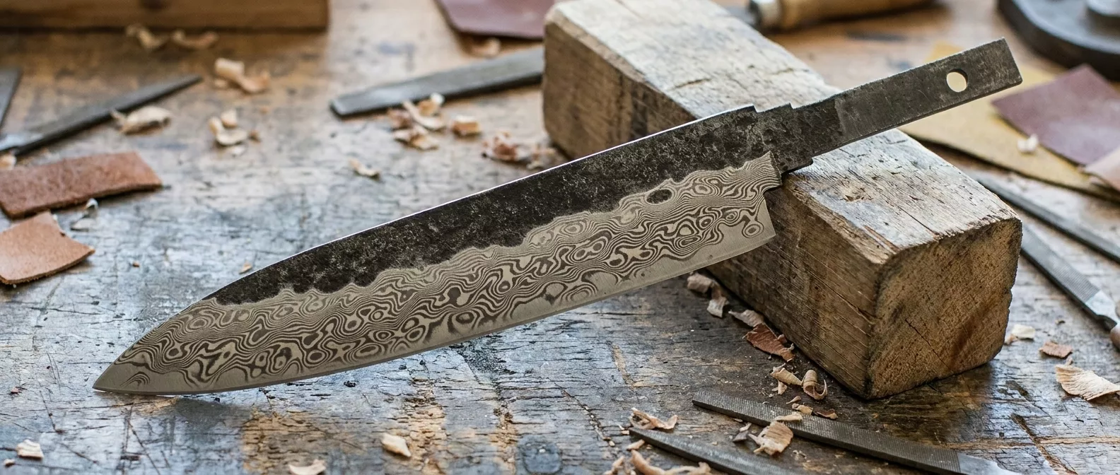 Dan Woo Nóż Utility 14,5 cm Damast HF02 Blank – Ostrze do Oprawy