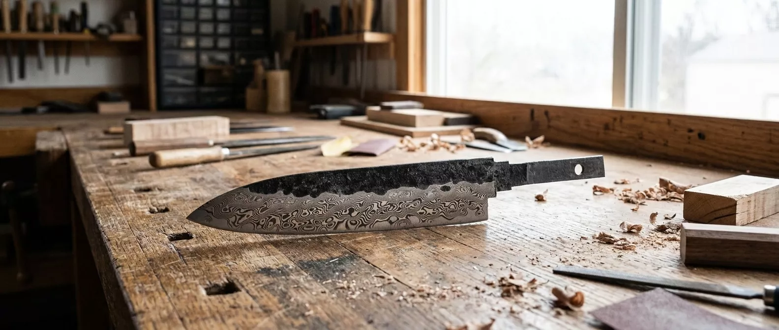 Dan Woo Nóż Utility 14,5 cm Damast HF02 Blank – Ostrze do Oprawy