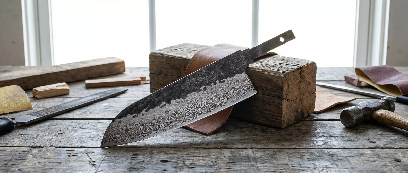 Dan Woo Nóż Santoku 16,5 cm Damast HF02 Blank - Ostrze do Oprawy