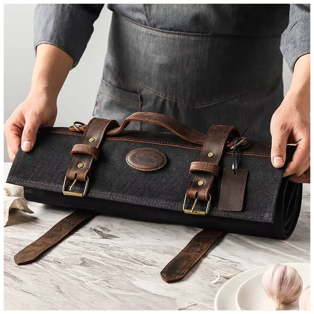 Dellinger Luksusowa torba na 12 noży - Czarna, Płótno i Skóra