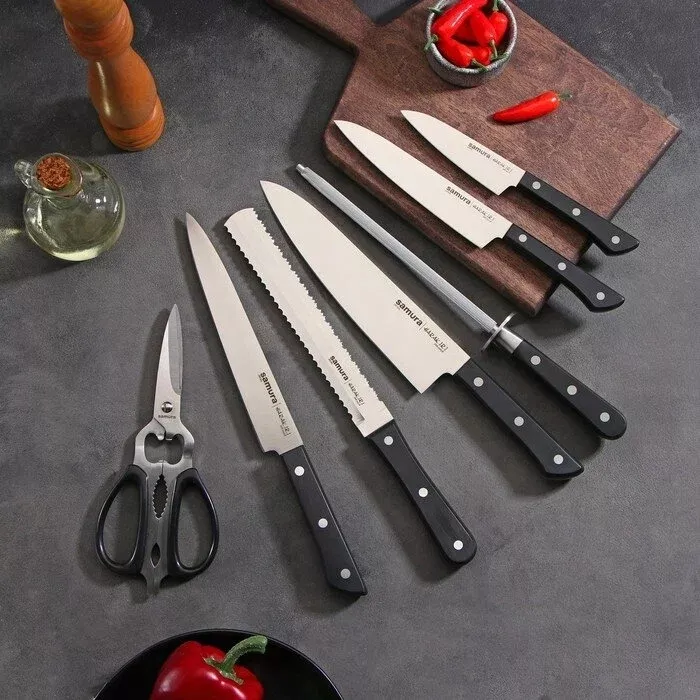 Samura Harakiri Zestaw 5 Noży Kuchennych, Nożyczki, Stalka, Listwa Magnetyczna