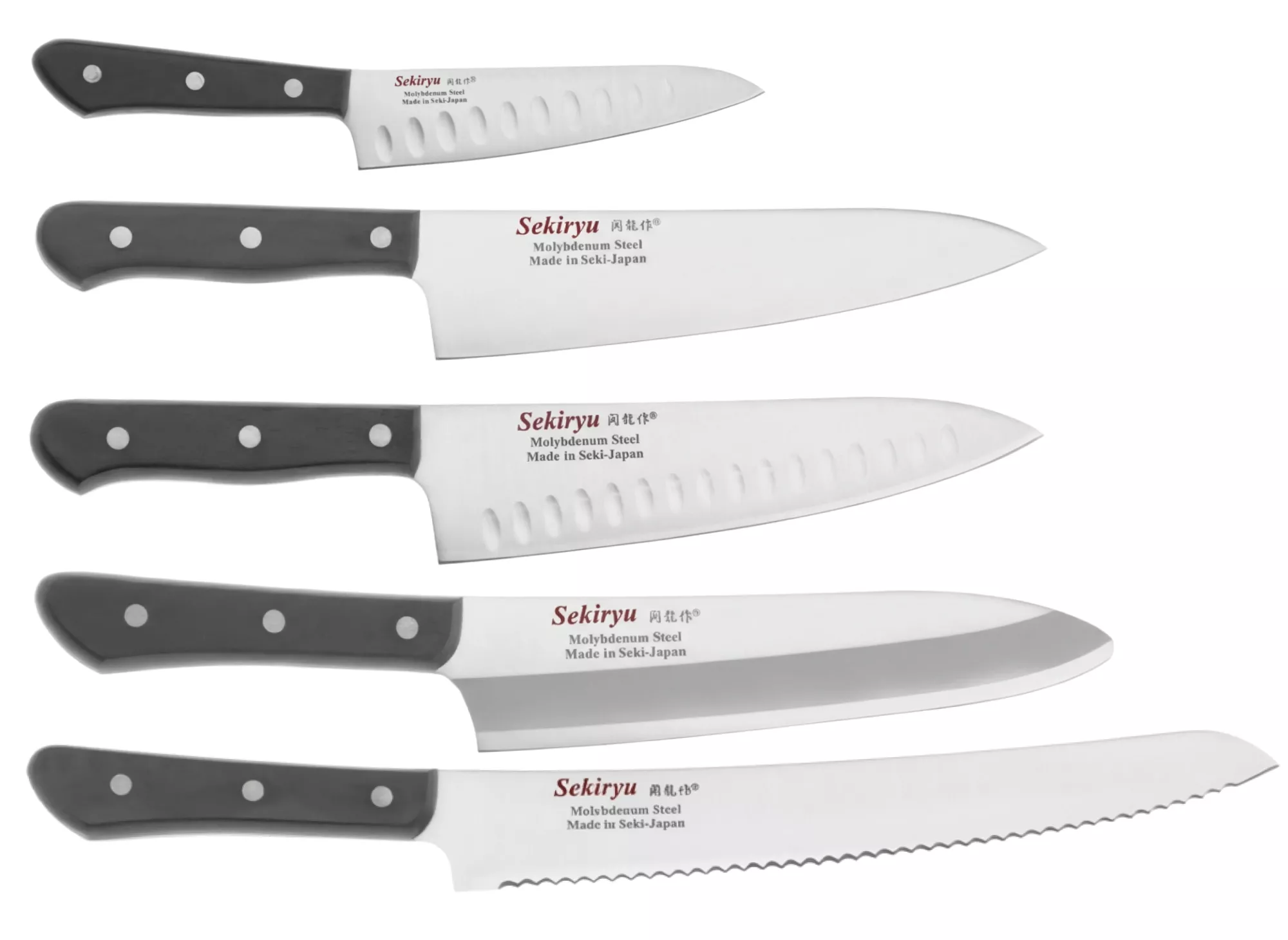 Sekiryu Zestaw 5 Japońskich Noży Kuchennych AUS-8A, Drewniane Rękojeści