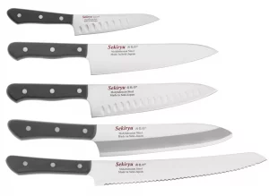 Sekiryu Zestaw 5 Japońskich Noży Kuchennych AUS-8A, Drewniane Rękojeści