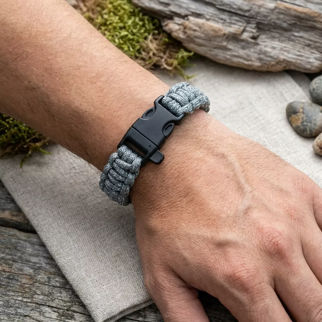 Bransoletka survivalowa paracord z gwizdkiem Silver Camo 22 cm