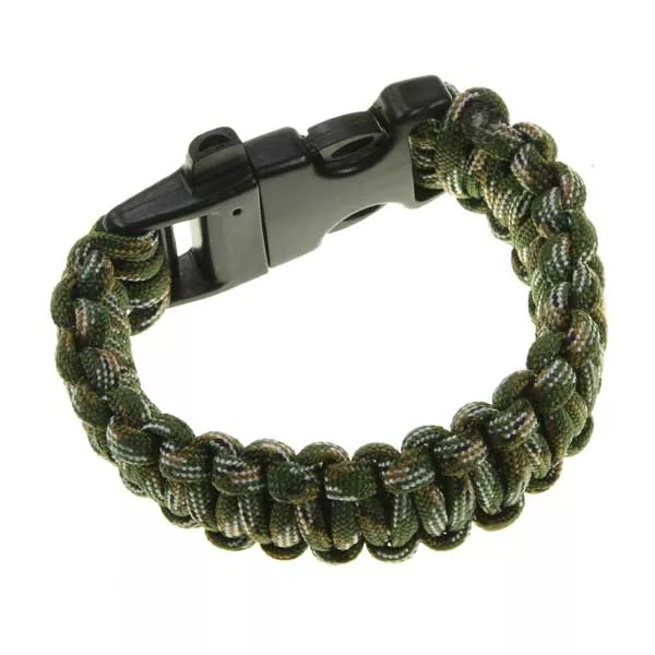 Survivalowa bransoletka paracord 3m z gwizdkiem Green Camo 22 cm