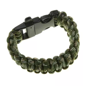 Survivalowa bransoletka paracord 3m z gwizdkiem Green Camo 22 cm